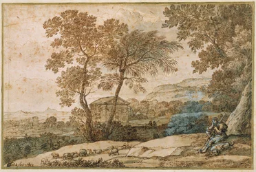 Paysage avec un berger et son chien